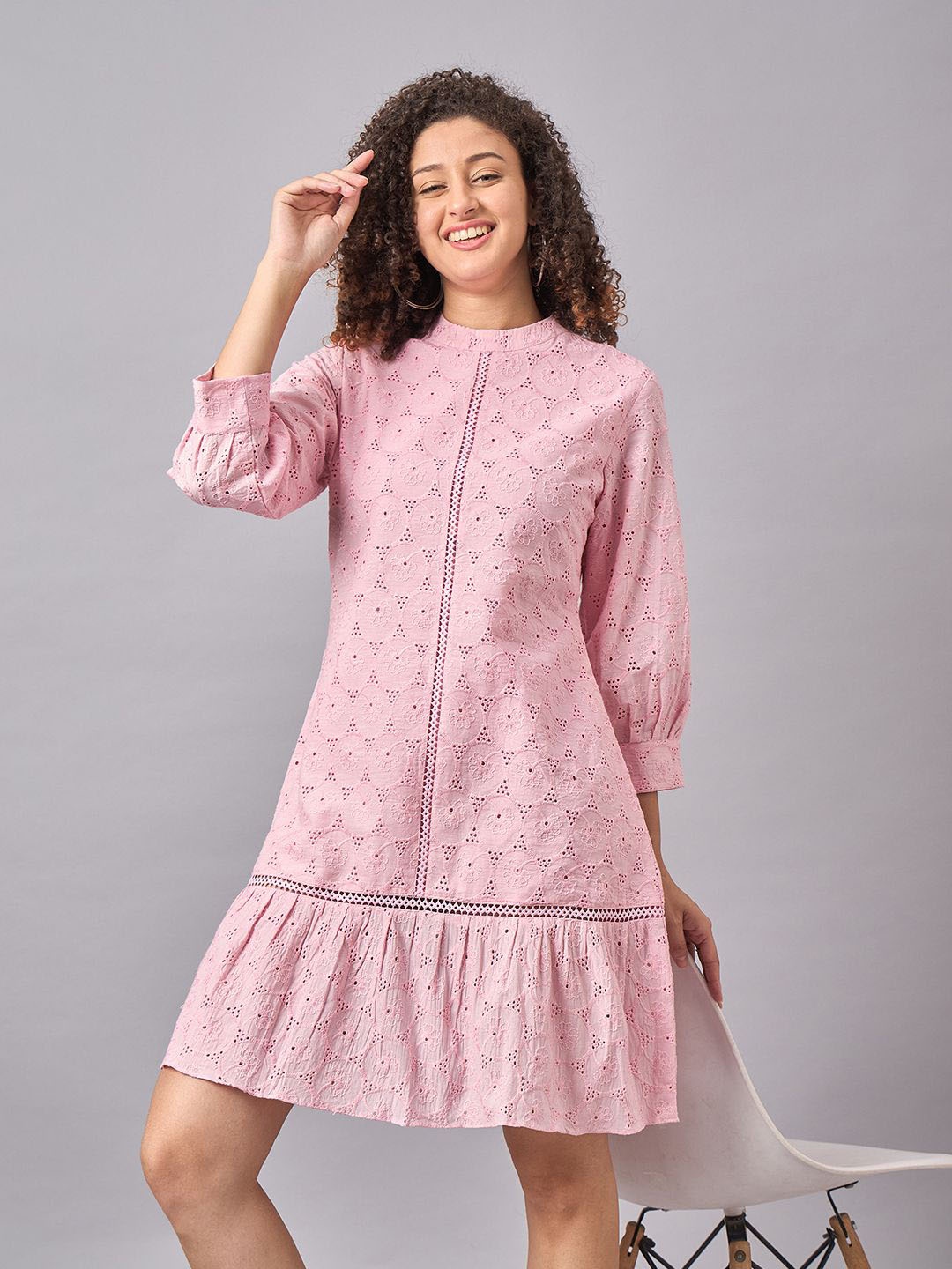 

The Roadster Lifestyle Co. Schiffli Embroidered Cotton A-Line Dress, Pink