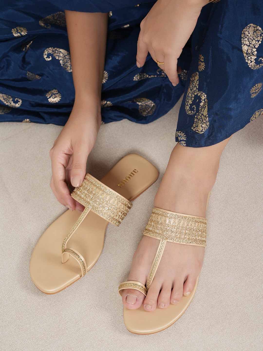 

Anouk Beige Embellished One Toe Ethnic Flats