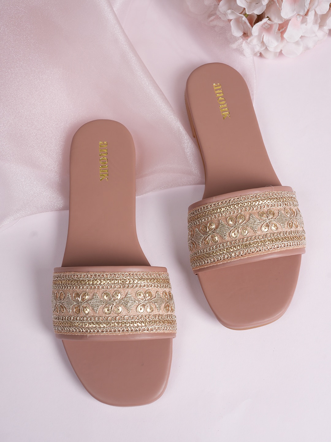 

Anouk Pink Embellished Open Toe Ethnic Flats