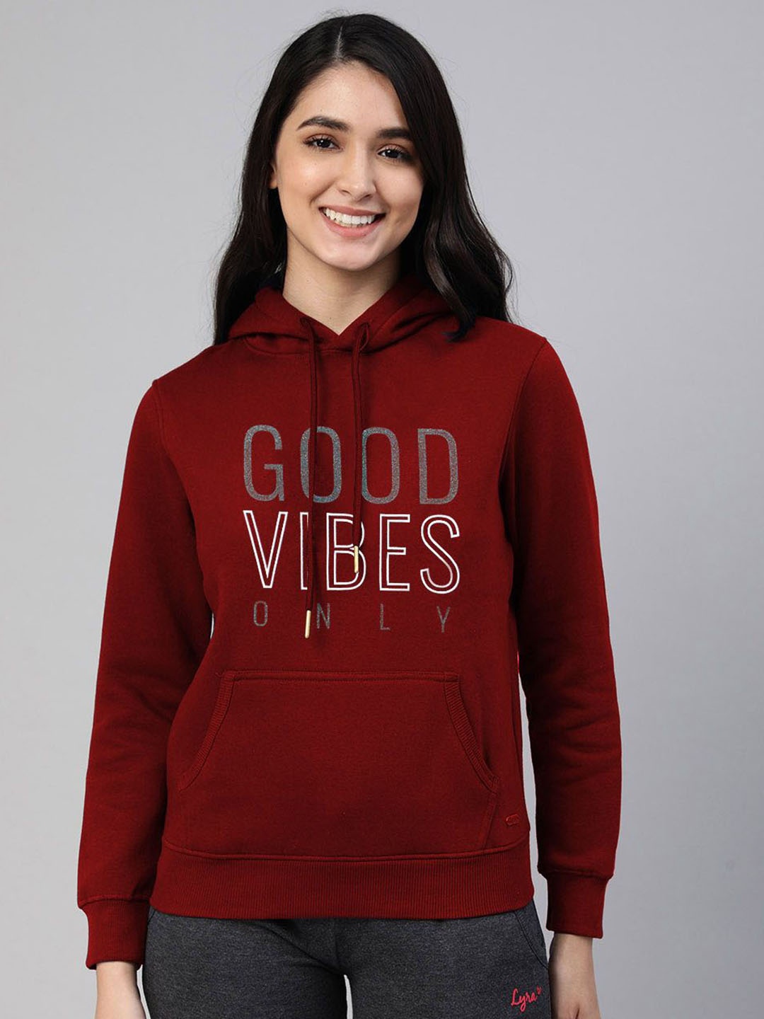 

LYRA Typography Printed Hooded Pullover Cotton Sweatshirt, Red