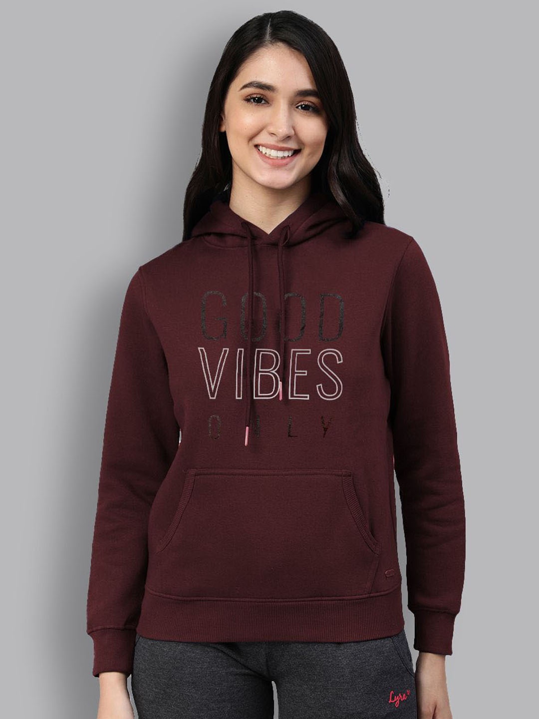 

LYRA Typography Printed Hooded Pullover Cotton Sweatshirt, Maroon
