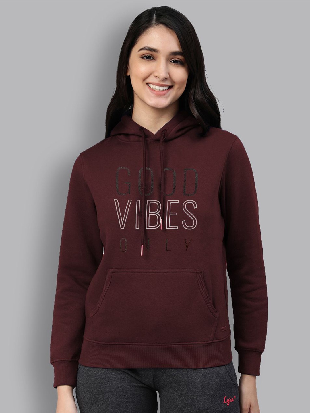 

LYRA Typography Printed Cotton Hooded Pullover Sweatshirt, Maroon