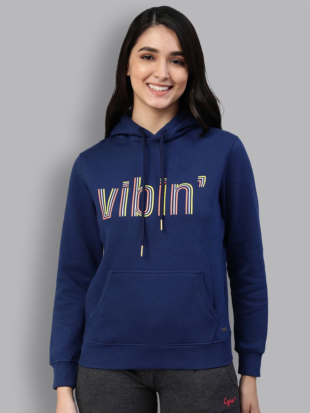 

LYRA Typography Printed Hooded Cotton Pullover Sweatshirt, Blue