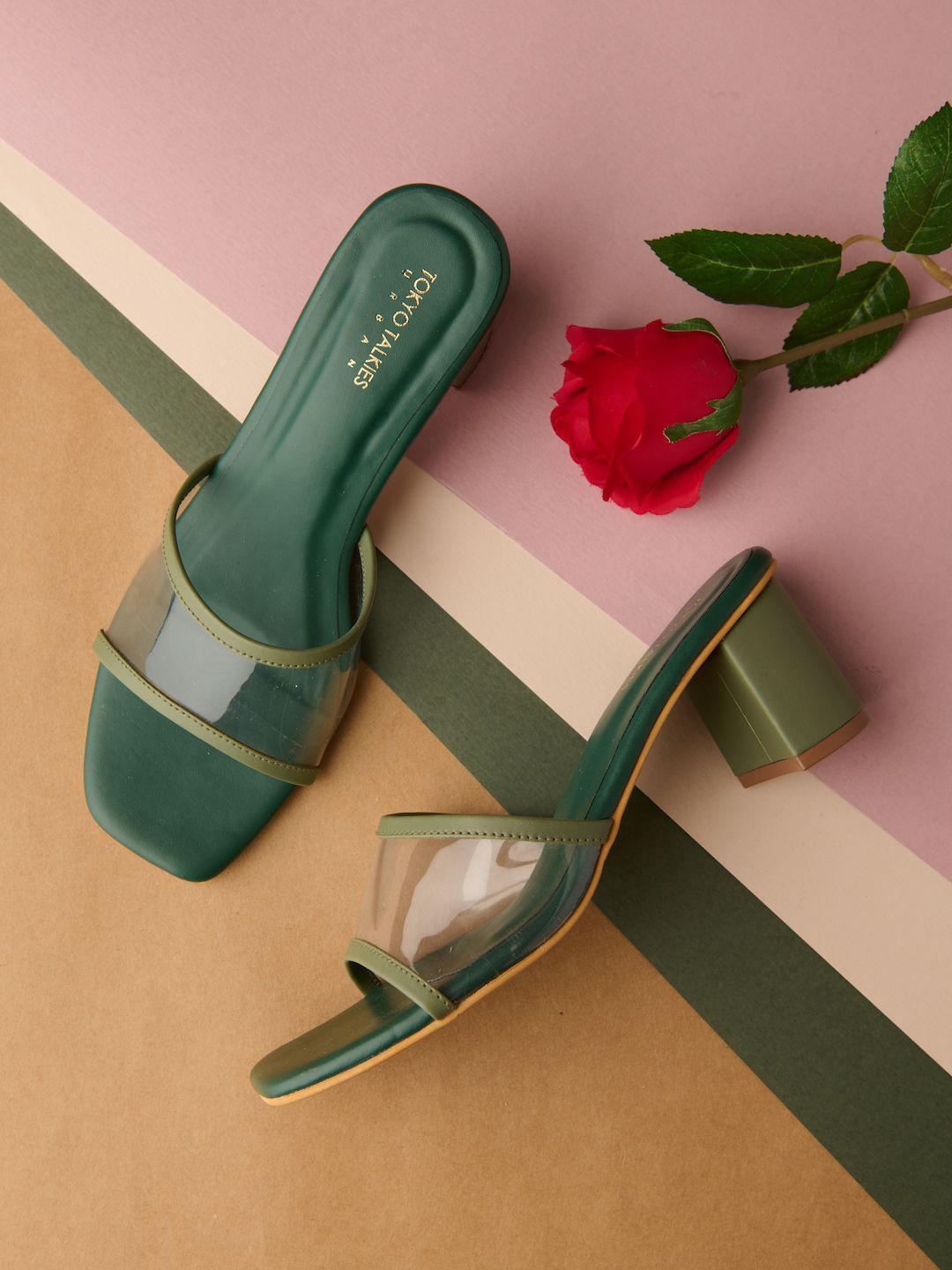 

Tokyo Talkies Green Square Toe Block Heels