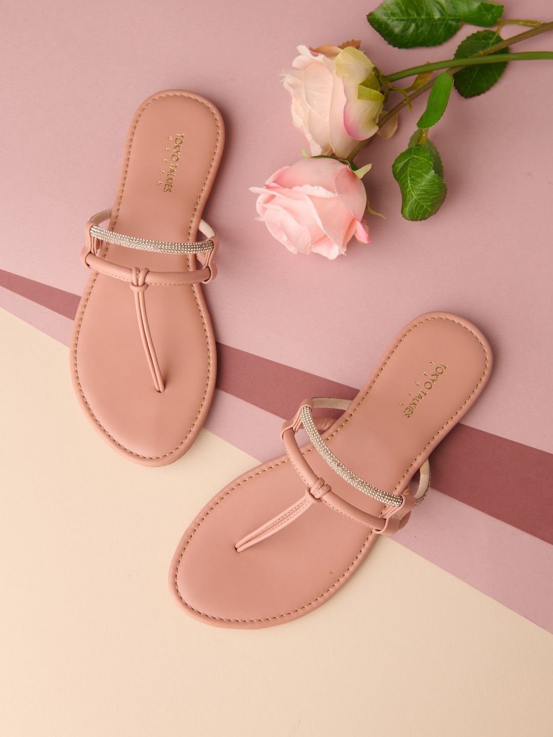

Tokyo Talkies Embllished Open Toe Flats, Beige