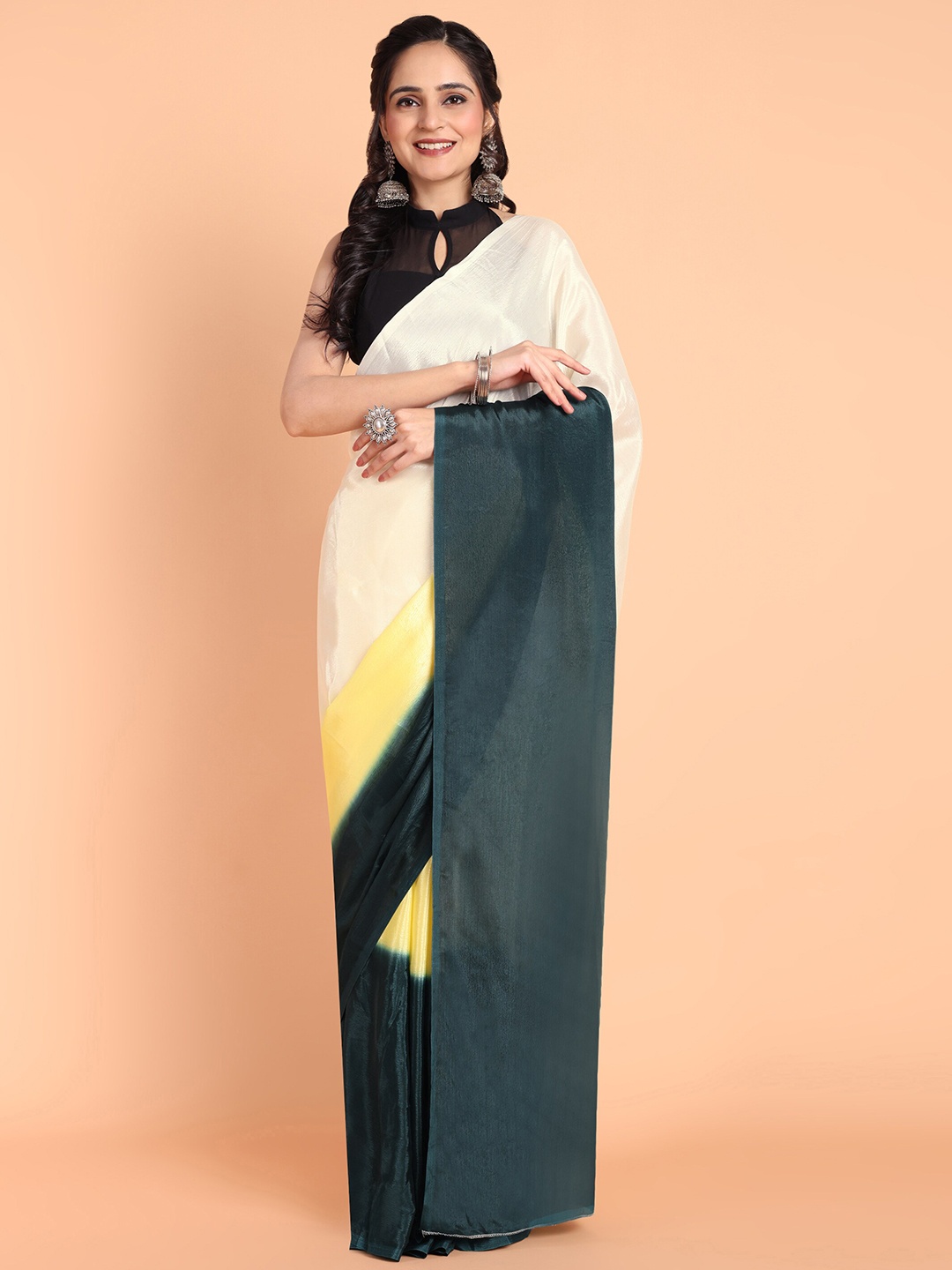 

MAGMINA Ombre Dyed Ready to Wear Saree, White