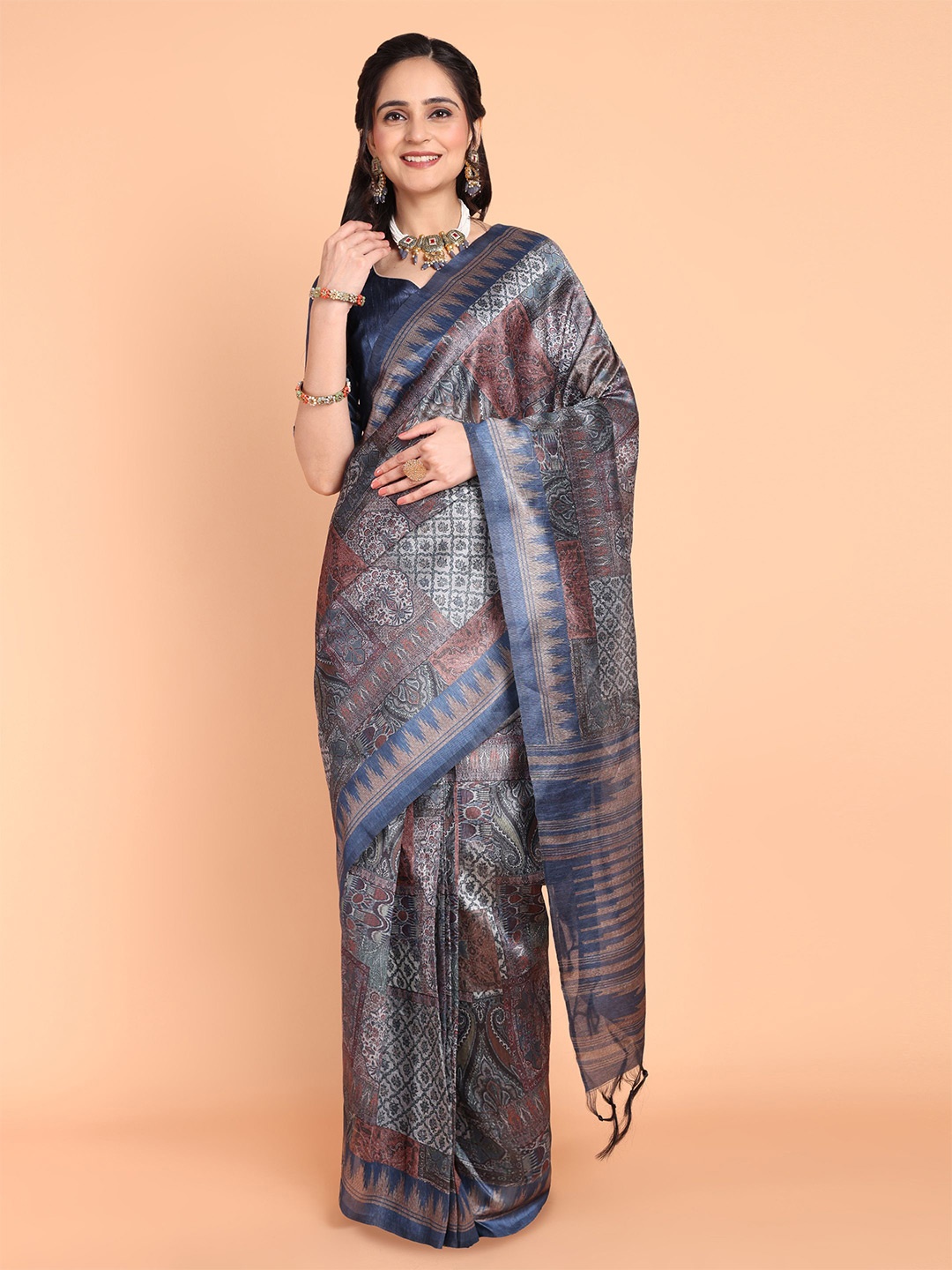 

MAGMINA Ethnic Motifs Ready to Wear Banarasi Saree, Blue