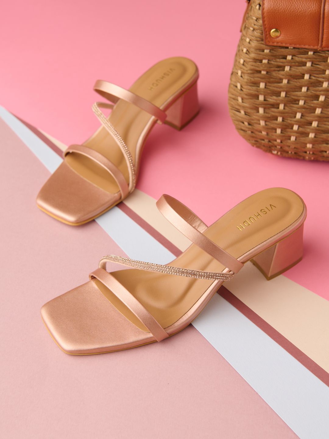 

Vishudh Square Toe Block Heels, Rose gold