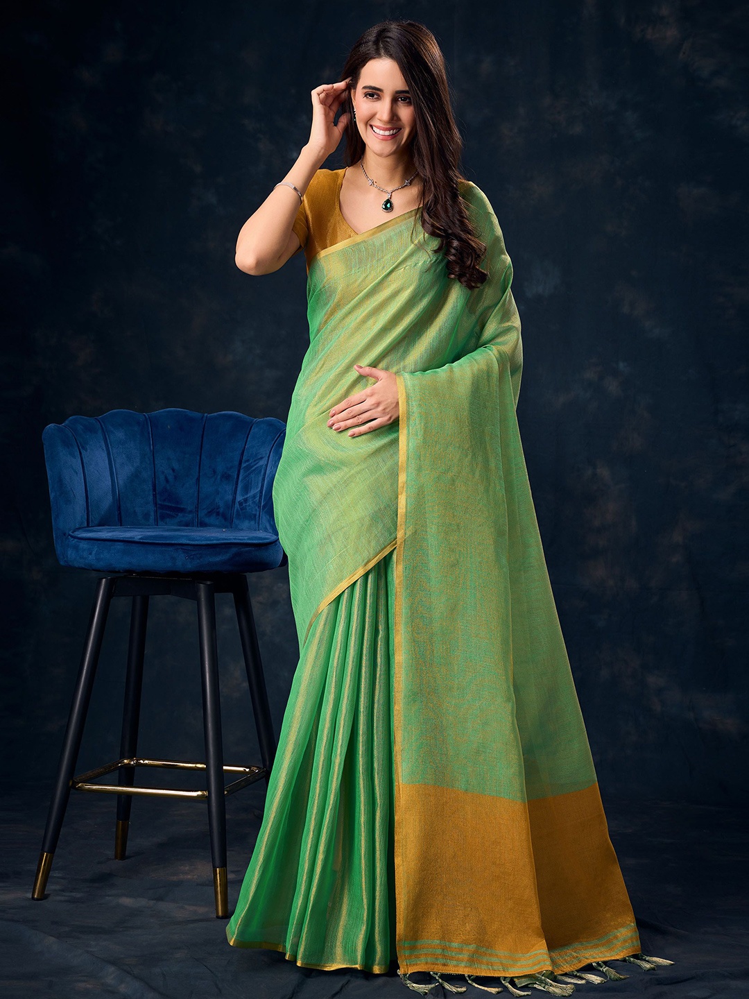

Mitera Zari Tissue Saree, Sea green
