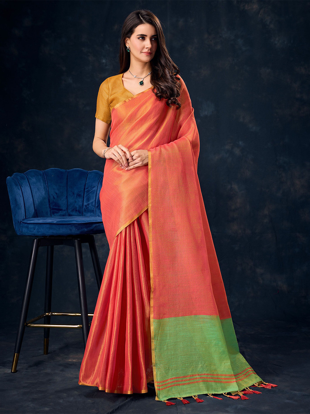 

Mitera Tissue Saree, Red