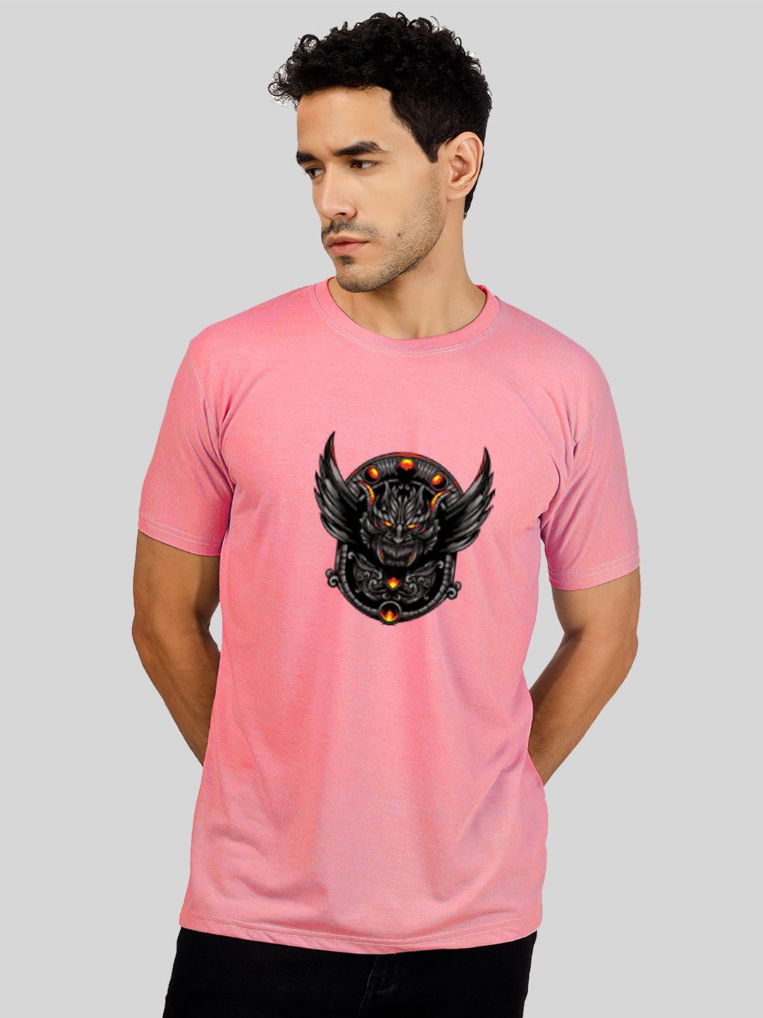 

Greylongg Men Graphic Printed Round Neck T-shirt, Pink