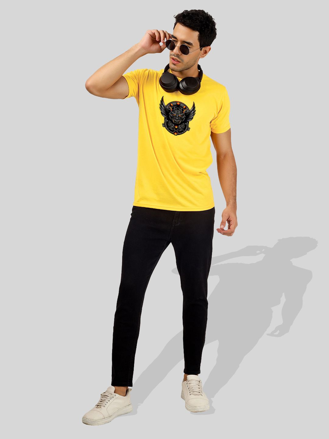 

Greylongg Graphic Printed Round Neck Regular T-shirt, Yellow