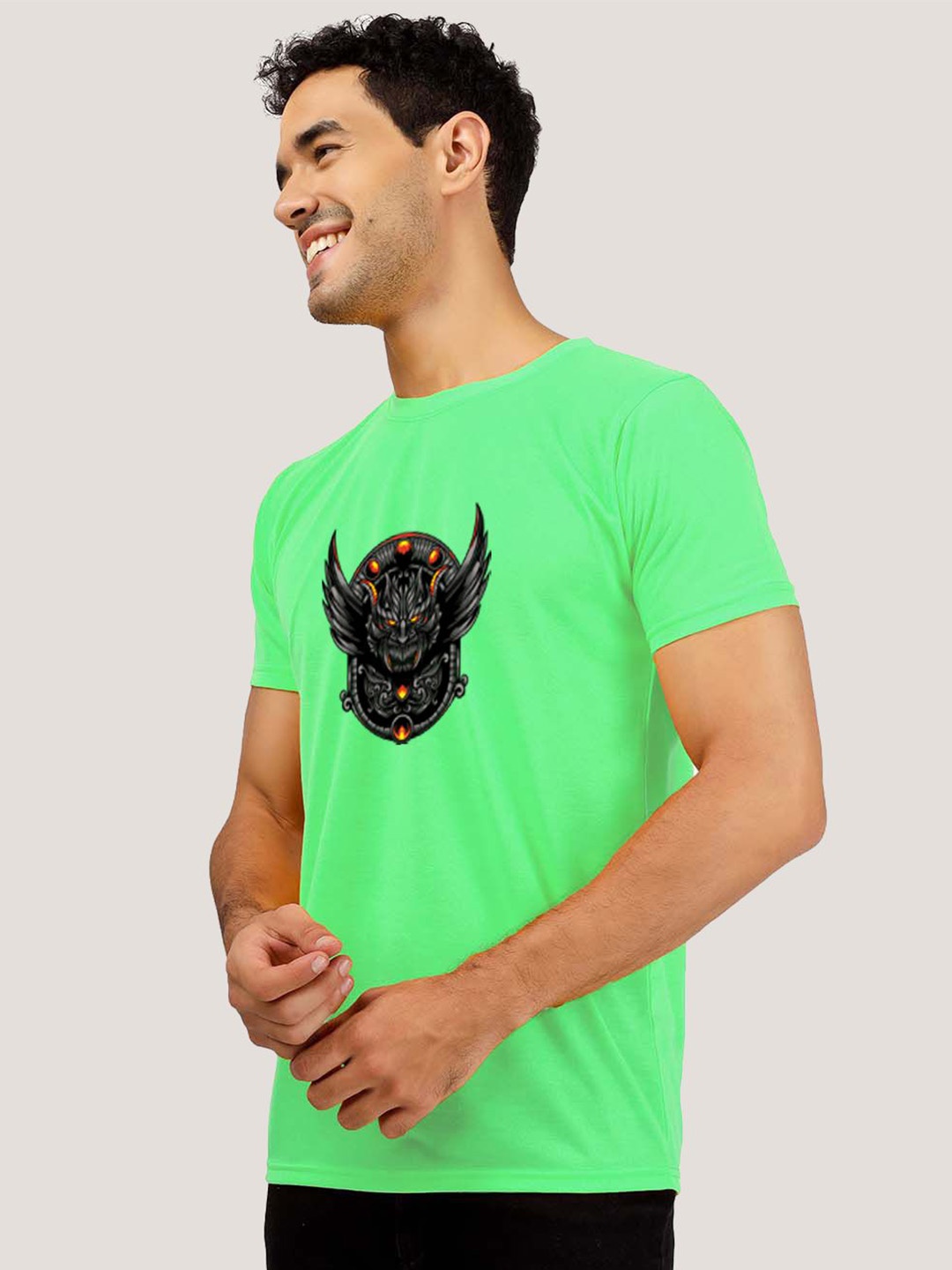

Greylongg Graphic Printed Round Neck Regular T-shirt, Green