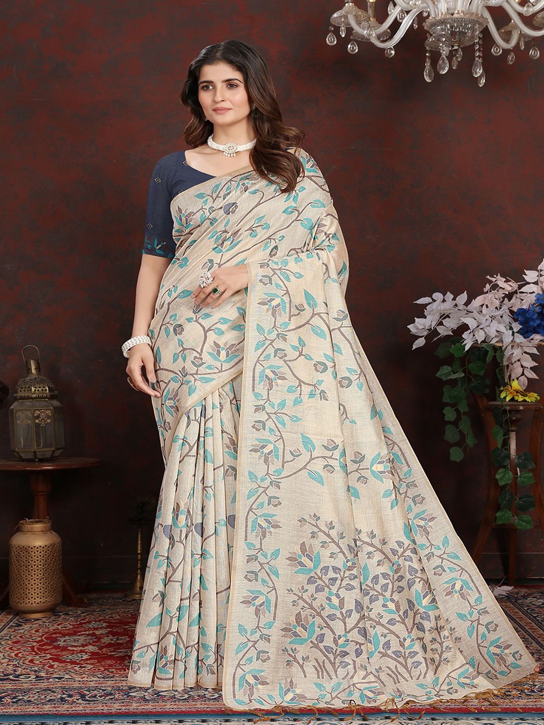 

Pionex Ethnic Motifs Patola Saree, Navy blue