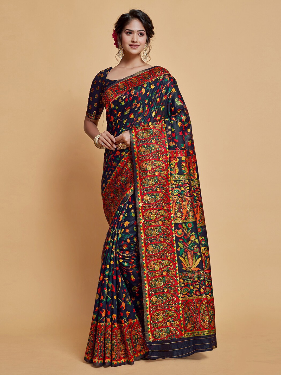 

Pionex Ethnic Motifs Zari Banarasi Saree, Navy blue
