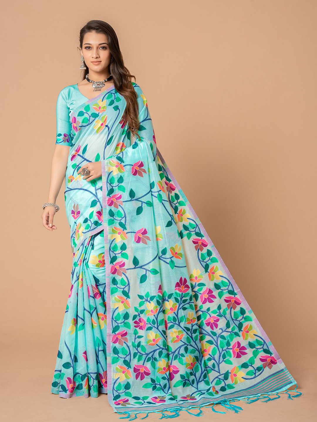 

Pionex Woven Design Zari Jamdani Saree, Blue