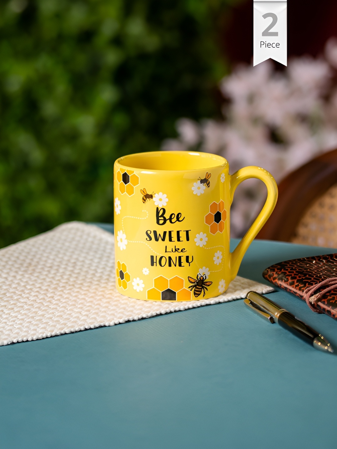 

CLAY CRAFT Yellow & Black 2 Pieces Printed Ceramic Glossy Mugs 350 ml Each