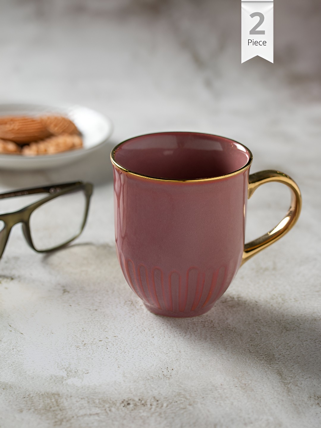 

CLAY CRAFT Pink & Gold-Toned 2 Pieces Printed Ceramic Glossy Mugs 280 ml Each
