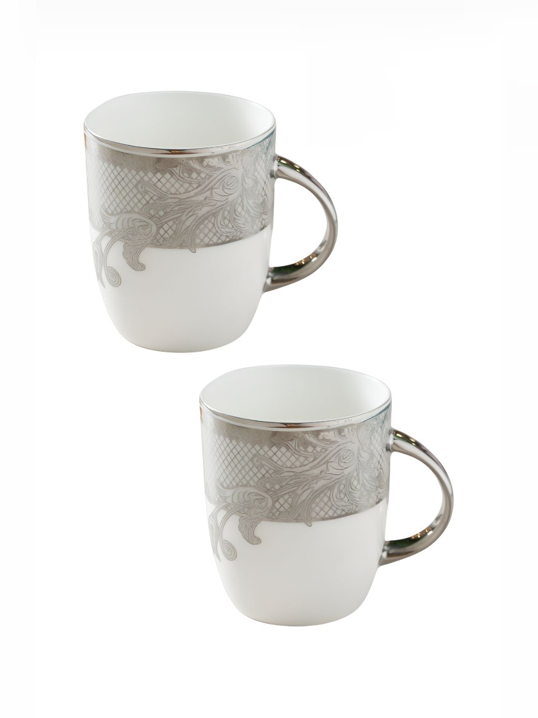 

CLAY CRAFT White & Grey 2 Pieces Printed Ceramic Glossy Mugs 370 ml Each