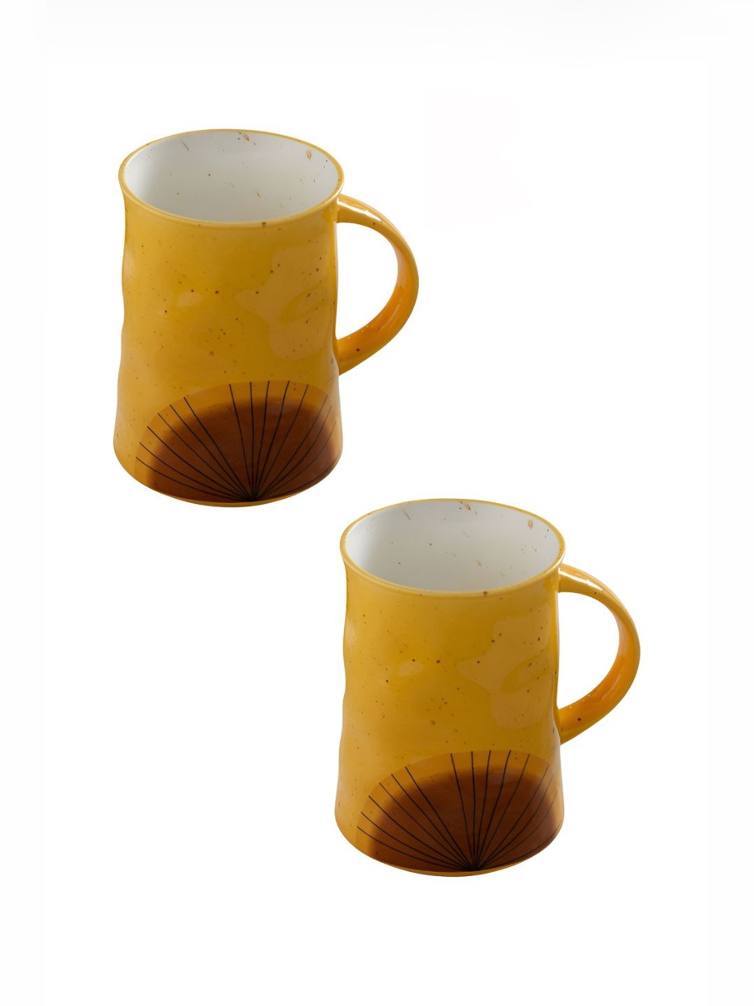 

CLAY CRAFT Yellow & Brown 2 Pieces Printed Ceramic Glossy Mugs 320 ml Each