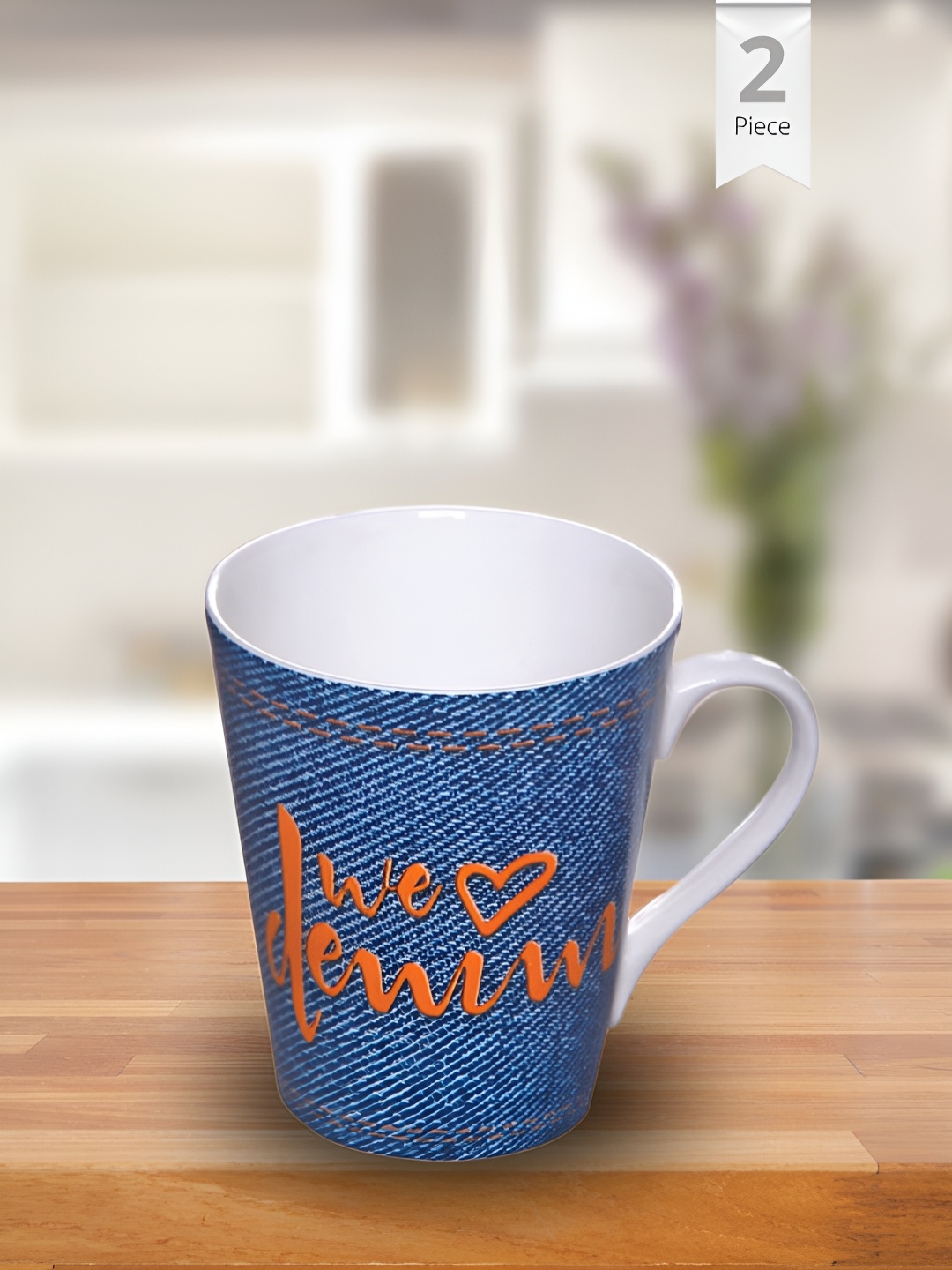 

CLAY CRAFT Blue & Orange 2 Pieces Printed Ceramic Glossy Mugs 340 ml Each