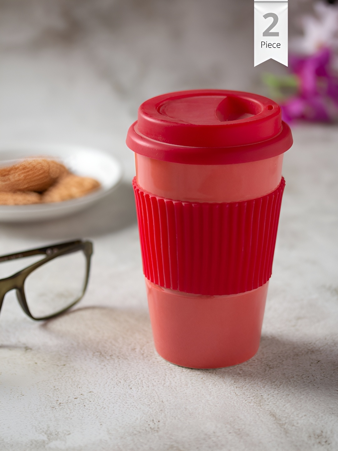 

CLAY CRAFT Red & Pink 2 Pieces Printed Ceramic Glossy Mugs 400 ml Each