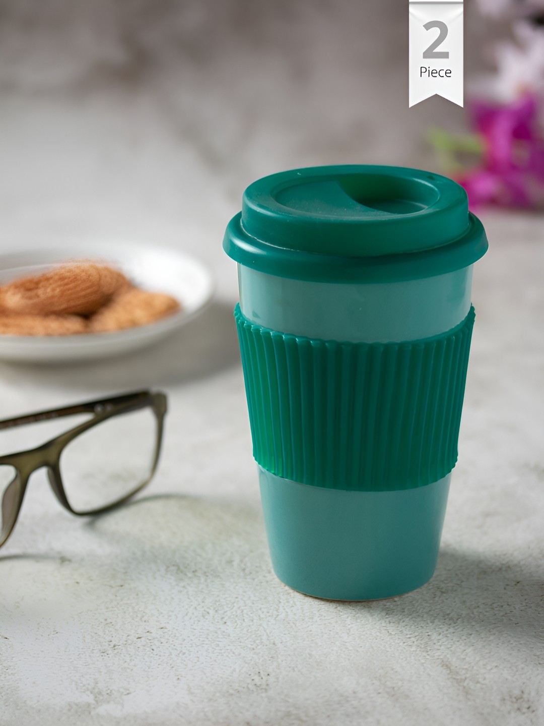 

CLAY CRAFT Green 2 Pieces Printed Ceramic Glossy Mugs 400 ml Each