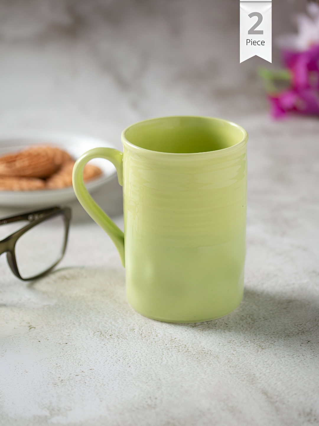 

CLAY CRAFT Green 2 Pieces Printed Ceramic Glossy Mugs 340 ml Each