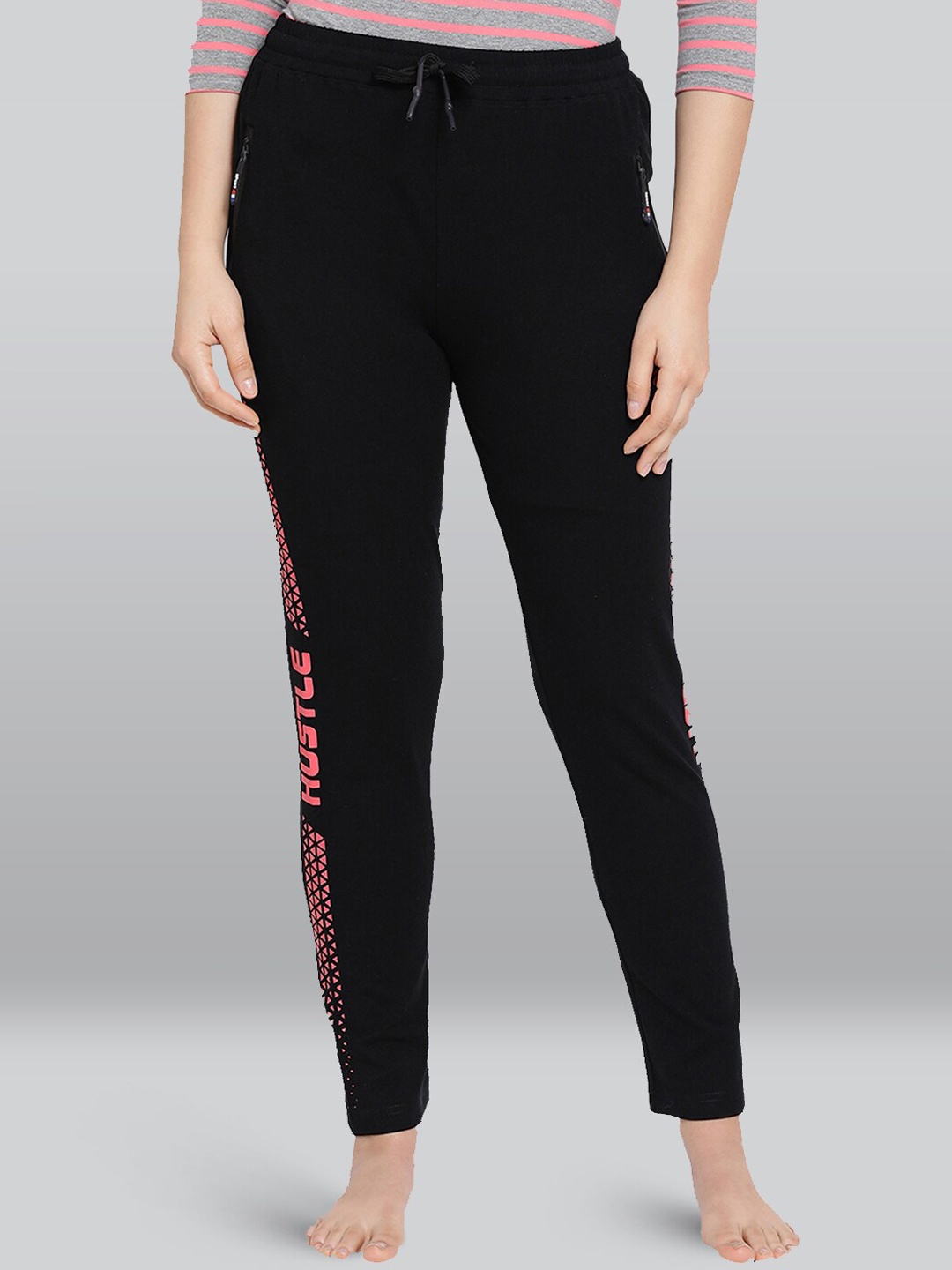 

LYRA Women Printed Mid-Rise Cotton Lounge Pants, Black