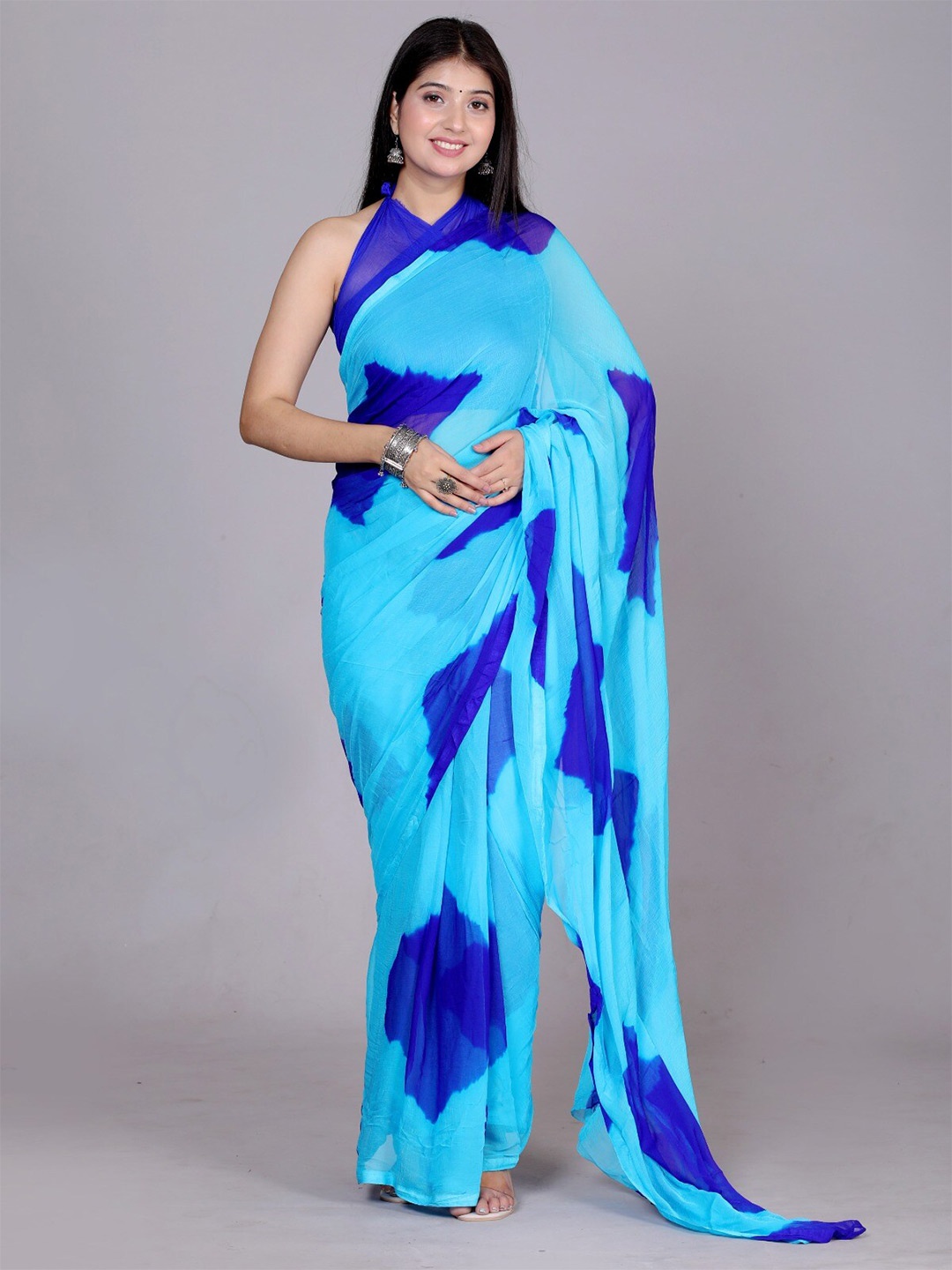

VL SAREES Dyed Pure Chiffon Saree, Blue