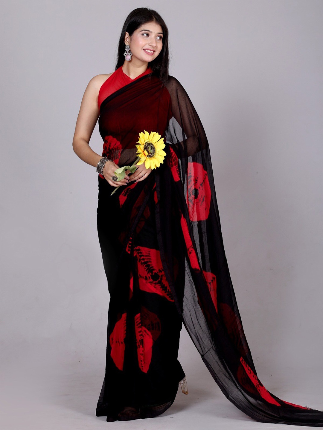 

VL SAREES Tie and Dye Pure Chiffon Saree, Black