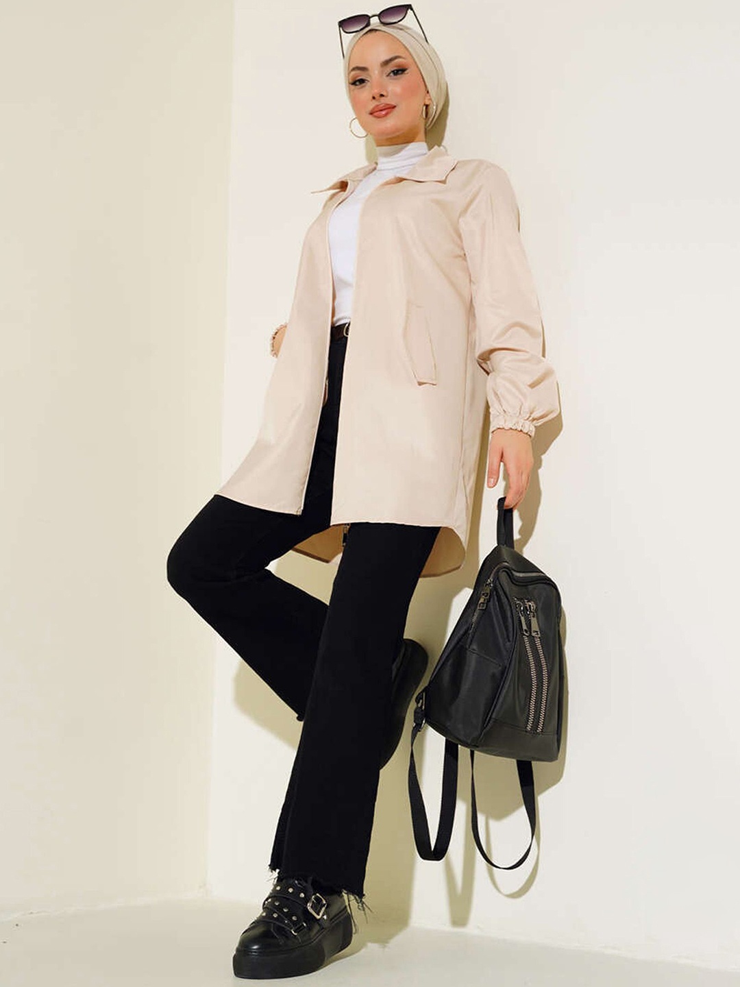 

BIGDART Spread Collar Long Sleeve Overcoat, Beige