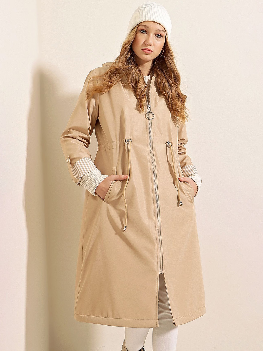 

BIGDART Hooded Long Sleeves Single Breasted Overcoat, Beige