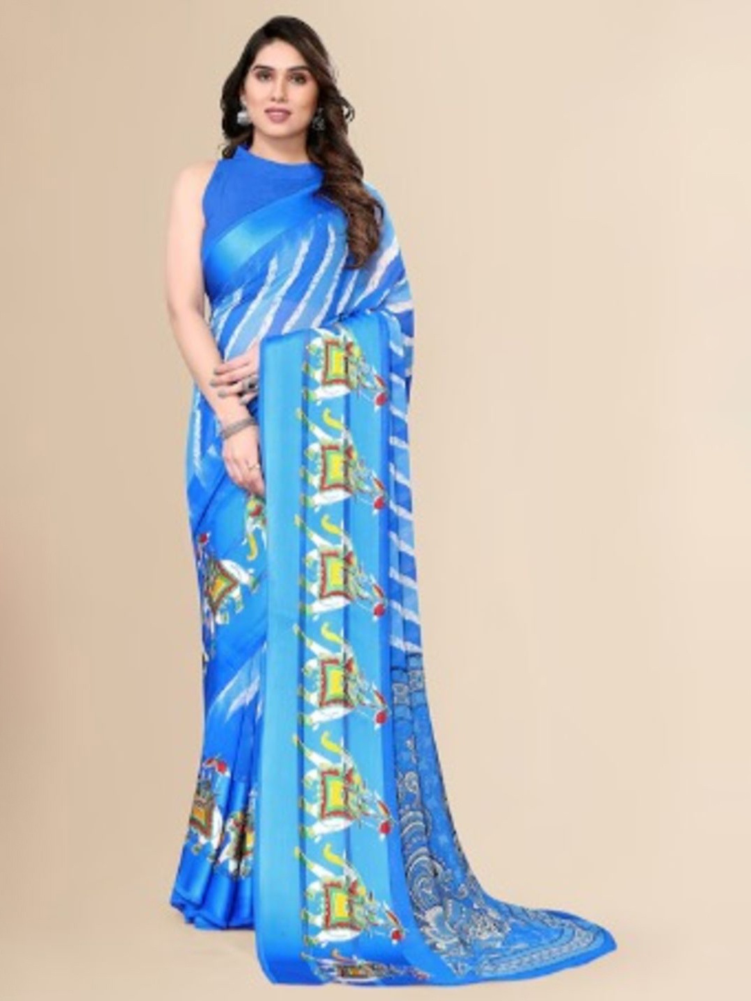 

Rujave Leheriya Satin Leheriya Saree, Blue