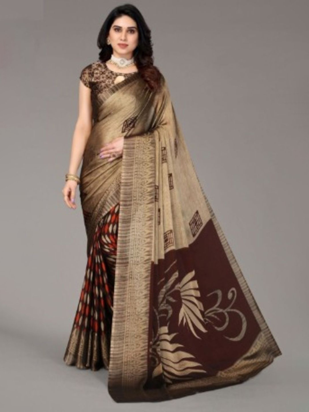 

Rujave Floral Brasso Saree, Maroon