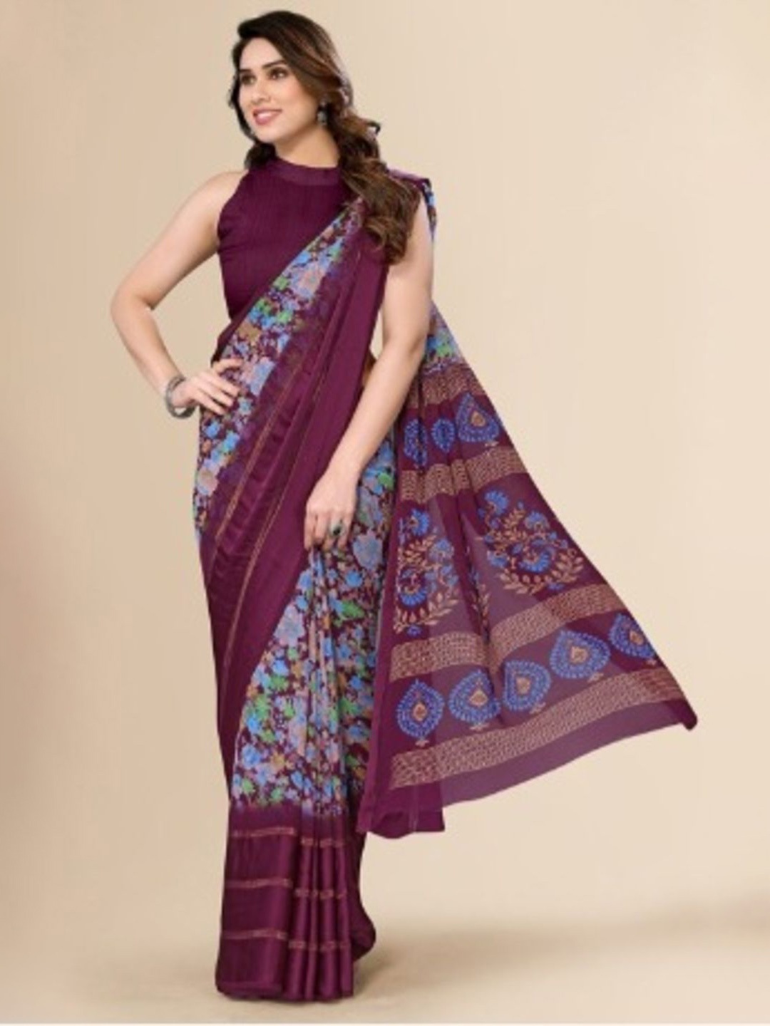 

Rujave Ethnic Motifs Satin Saree, Maroon