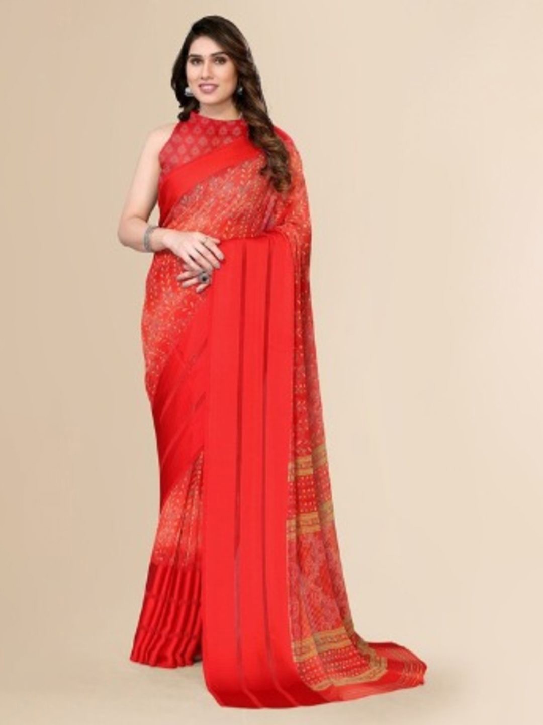 

Rujave Floral Satin Saree, Red