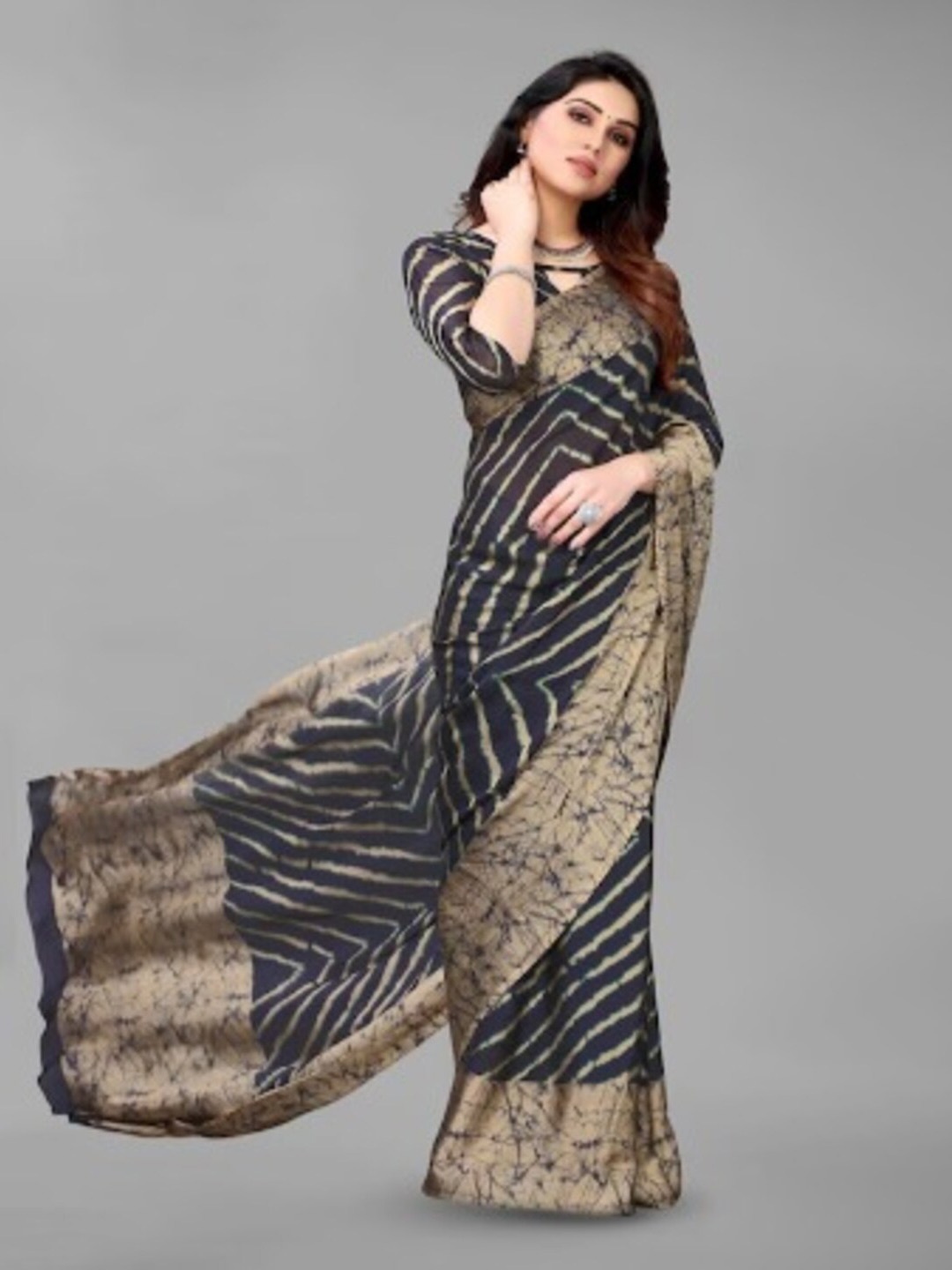 

Rujave Leheriya Print Brasso Saree, Blue
