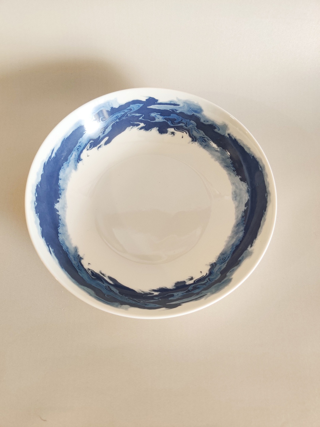 

One Posh Home White and Blue Printed Glossy Dishwasher and Microwave Safe Serving Bowl