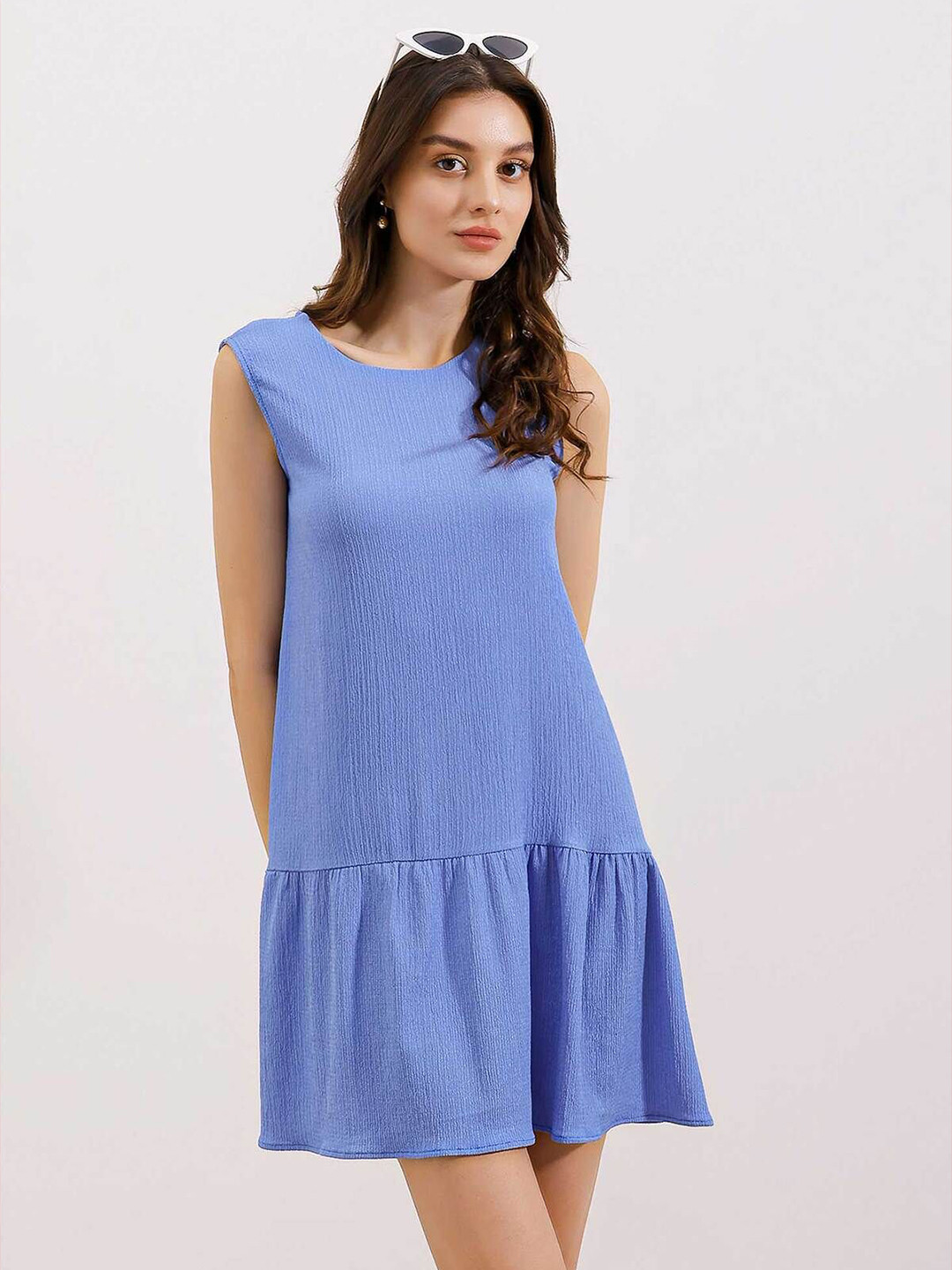 

BIGDART Round Neck Drop-Waist Dress, Blue