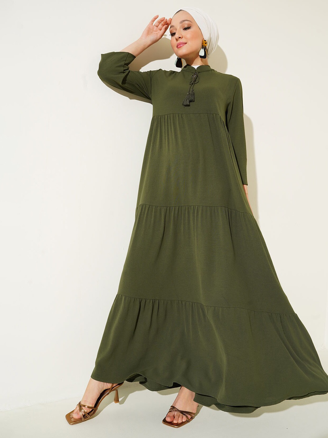 

BIGDART Tie-Up Neck Maxi Dress, Green