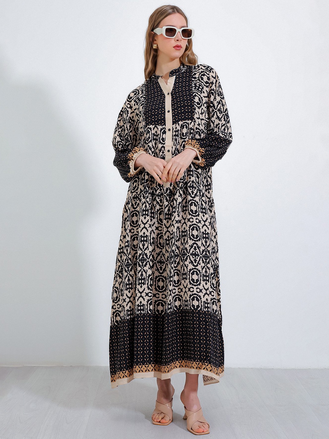 

BIGDART Floral Printed Bell Sleeve Maxi Dress, Blue