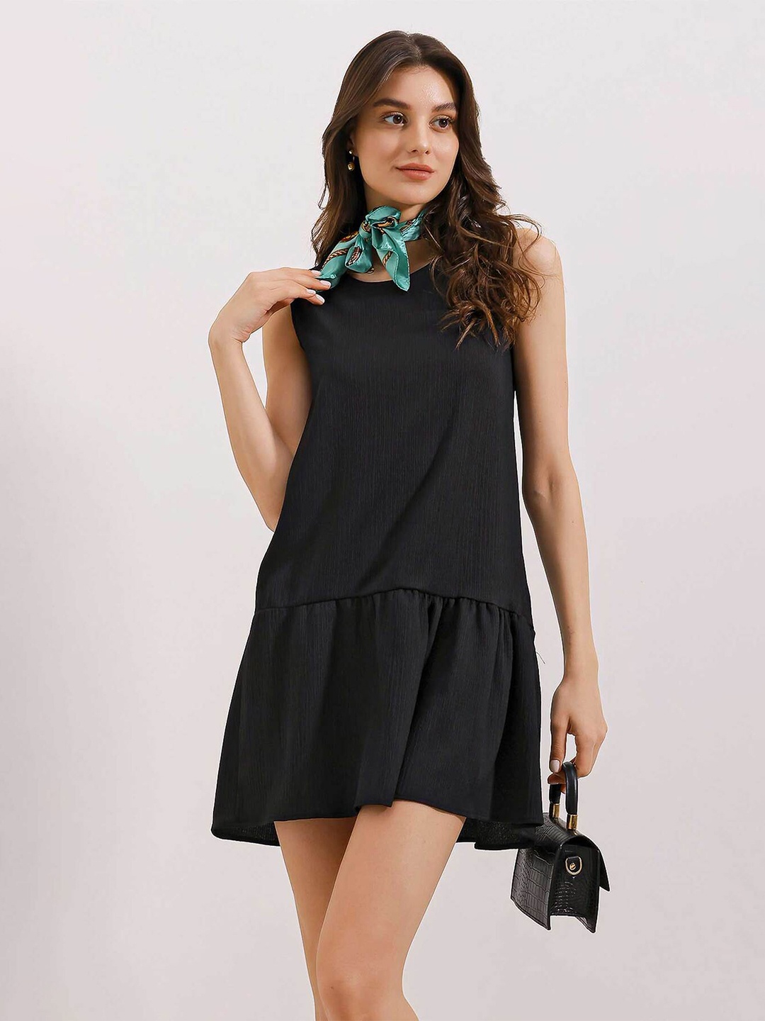 

BIGDART Women Round Neck Sleeveless Drop-Waist Dress, Black