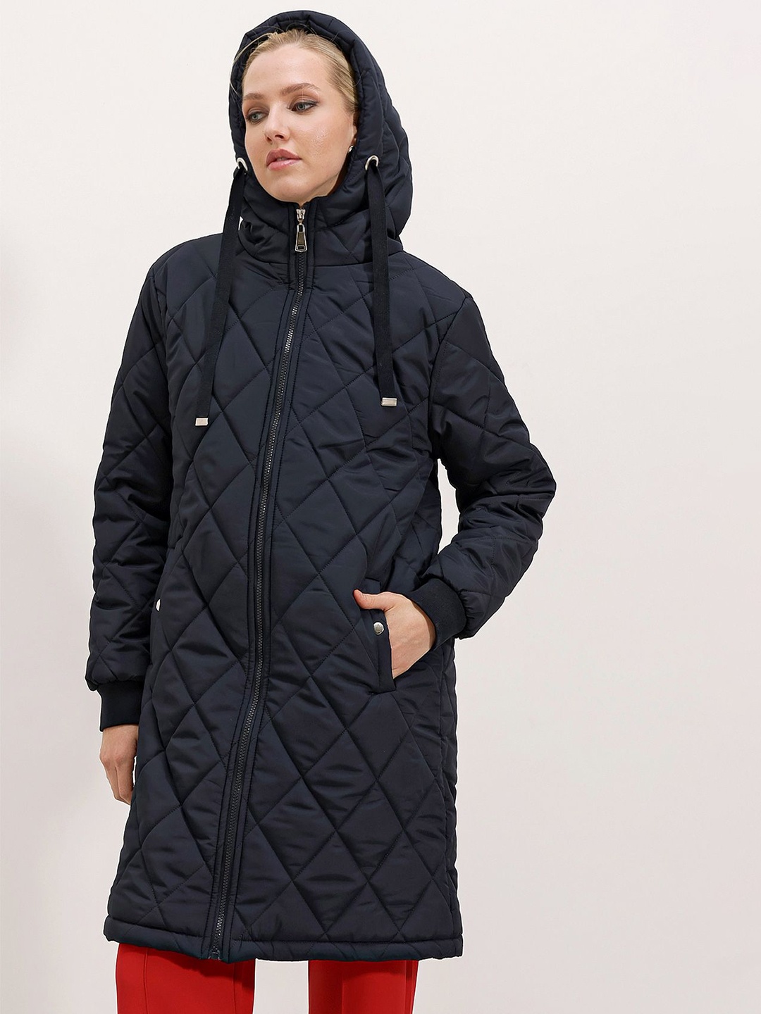 

BIGDART Hooded Longline Padded Jacket, Navy blue