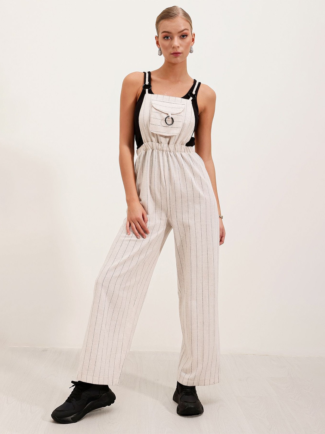 

BIGDART Striped Basic Jumpsuit, White