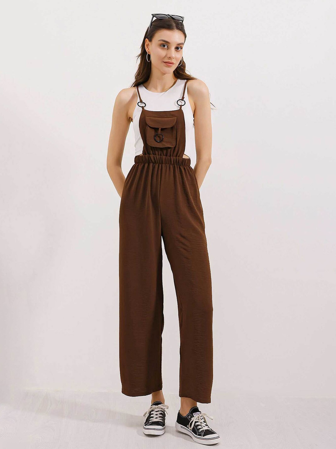 

BIGDART Square Neck Basic Jumpsuit, Brown