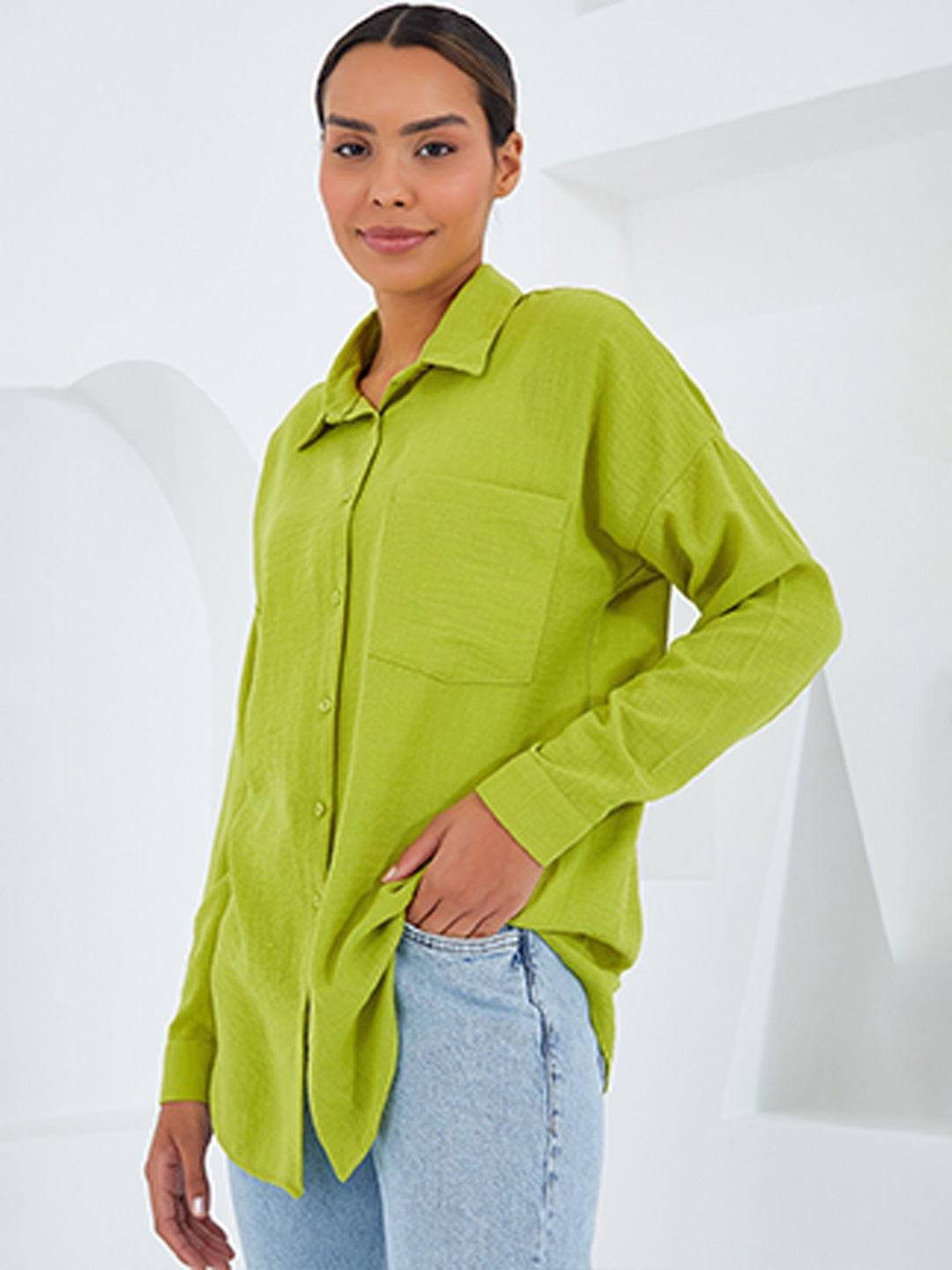 

BIGDART Spread Collar Casual Shirt, Green