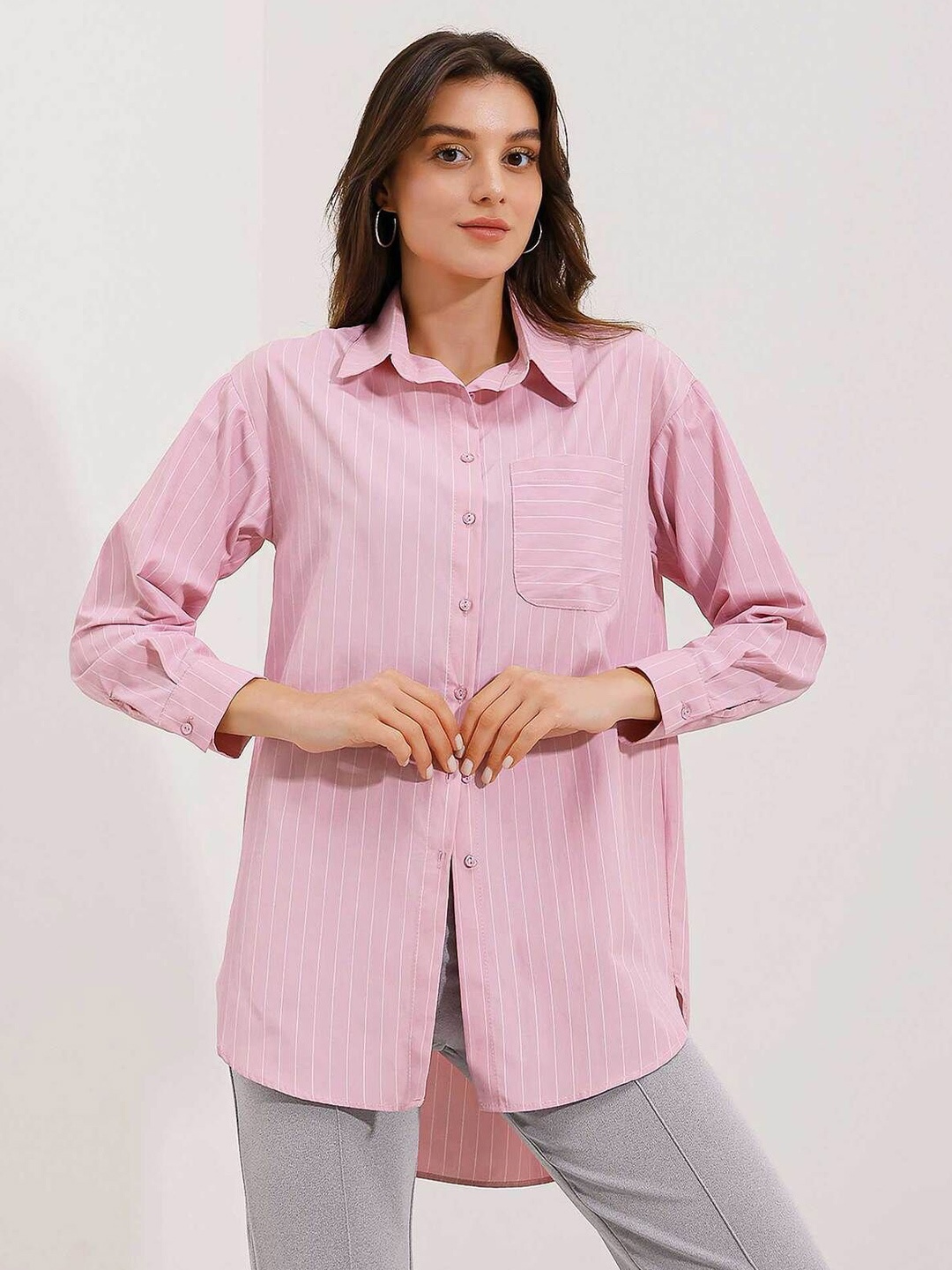 

BIGDART Striped Spread Collar Long Sleeves Casual Shirt, Na