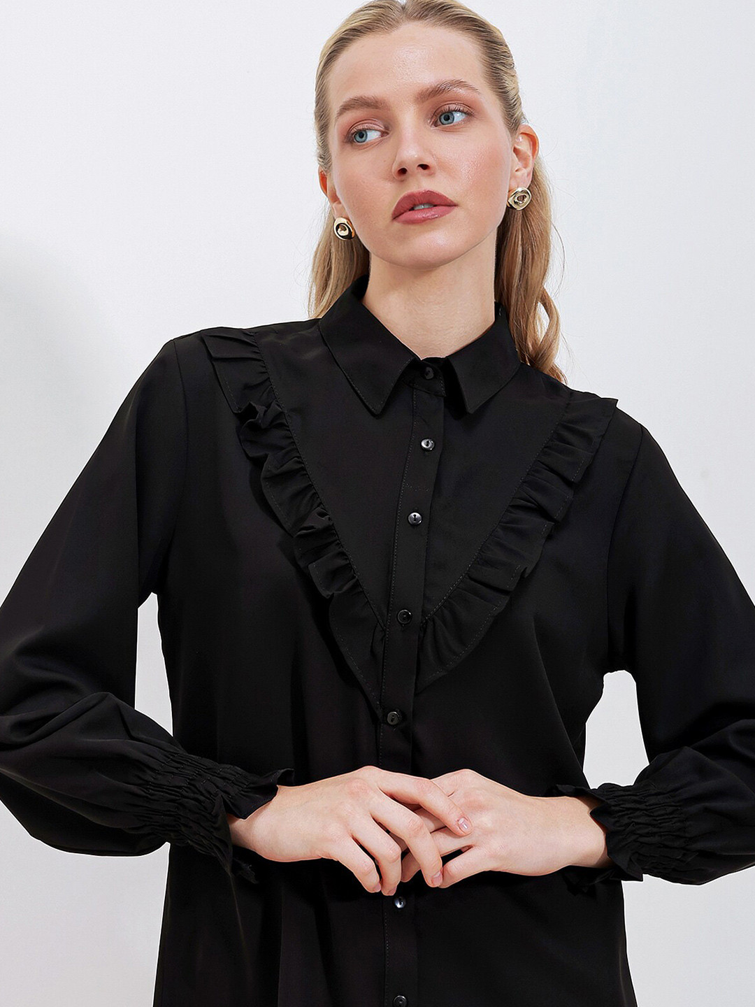 

BIGDART Spread Collar Long Sleeves Casual Shirt, Black