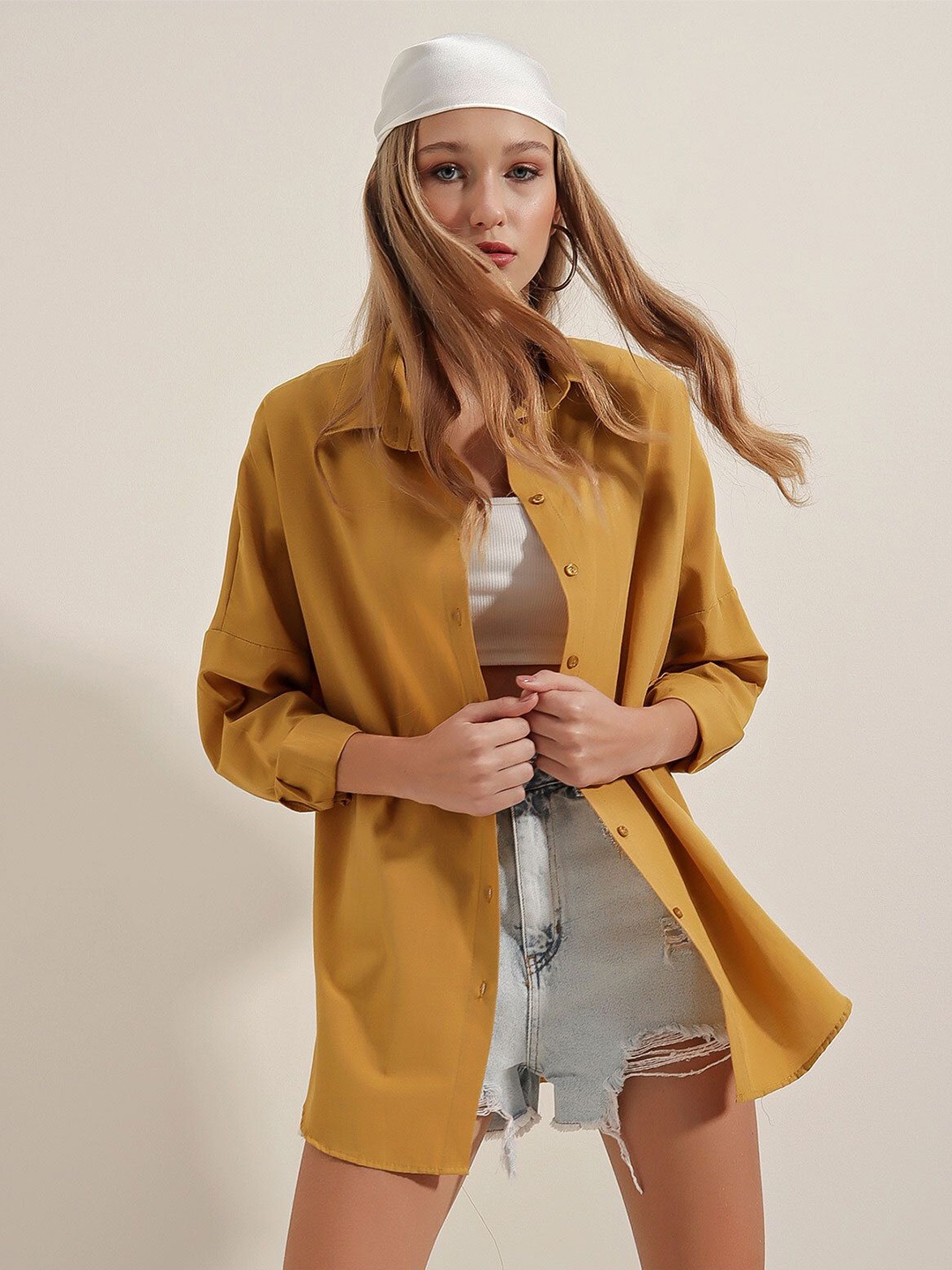 

BIGDART Spread Collar Drop Shoulder Sleeves Casual Shirt, Mustard